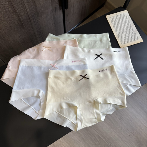 英文字母莫代尔棉混纺中腰无痕轻薄棉质纯色简约蝴蝶结三角裤女