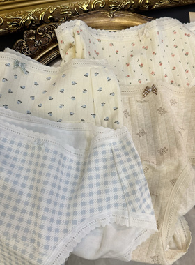 日系清新格子碎花印花女生三角裤包臀纯棉抗菌裆平角裤三角裤女