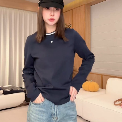 林肉肉【复古蜜蜂刺绣打底长袖】简约百搭T恤女2025春秋新款上衣