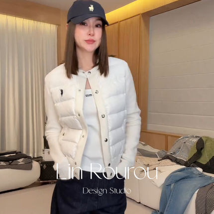 林肉肉【针织拼接羽绒外套】秋冬新款轻薄保暖女短款羽绒服夹克