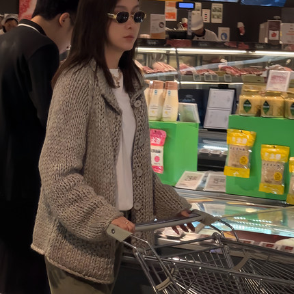 林肉肉【慵懒粗棒针毛衣外套】灰色保暖长袖针织衫女秋冬开衫上衣