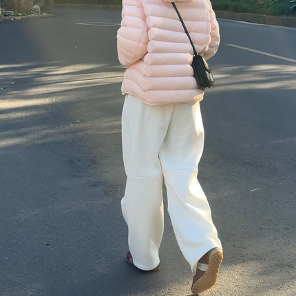 林肉肉【休闲小褶长裤】简约百搭磨毛抓毛宽松修身弯刀裤子女秋冬