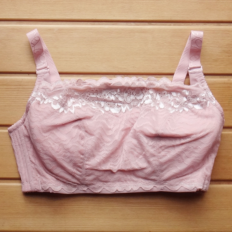 性感蕾丝边薄款裹胸抹胸式文胸 无钢圈全罩杯全棉女士内衣75c 80d
