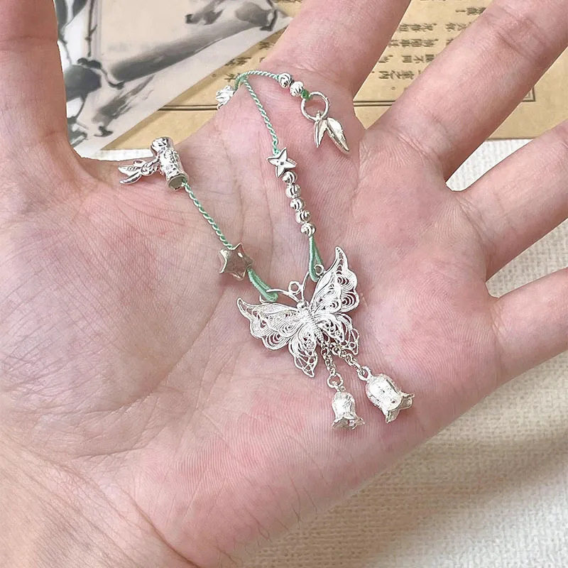 [春迎雪莲]小蝴蝶项链2024新款爆款手工编织项链绳小众设计百搭