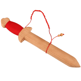 桃木剑挂件婴儿小短剑一体无漆实木剑儿童玩具宝剑木雕随身手工