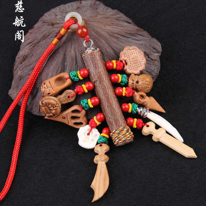 桃木枝肥城野生东南桃树条挂件桃木棍剑宝宝狗牙随身红绳挂件