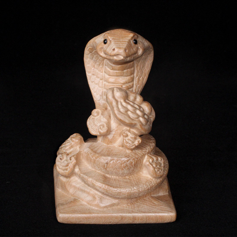桃木蛇摆件实木雕刻原色十二生肖木质蛇家居摆件