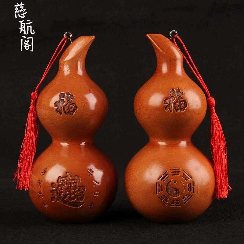 桃木葫芦摆件太极八卦福字葫芦客厅挂件实木质葫芦