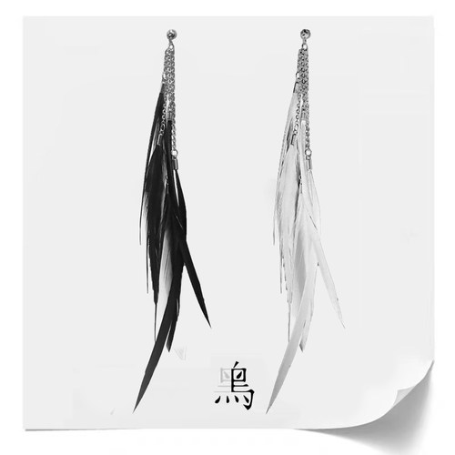 黑鸟原创羽毛女士长款耳环