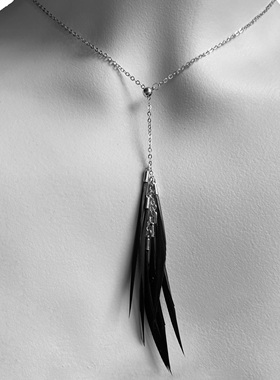 【明星同款oner岳明辉】项链锁骨链羽毛男黑白简约可调节气质短款