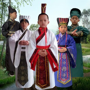 儿童古装诸葛亮孔明服装男童汉服三国演义周瑜鲁肃舞台话剧演出服