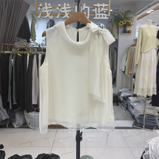 土布鱼7817正品夏新款韩系蝴蝶结无袖衬衫女宽松显瘦百搭纯色上衣