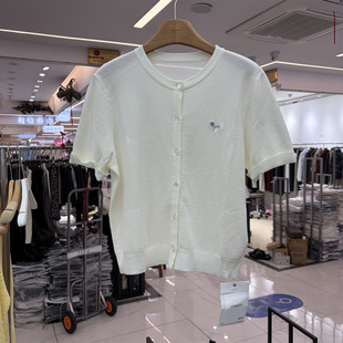 CRAYON蜡笔6961正品 上衣女 春夏韩系宽松圆领刺绣单排扣冰丝针织衫