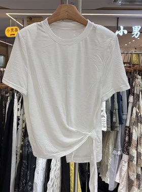 DX26T6107正版夏季韩系圆领垫肩下摆设计感显瘦针织T恤衫上衣女