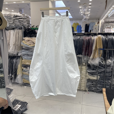 3R3半松紧腰阔腿休闲裤女夏季韩系弯刀裤高腰显瘦宽松百搭气球裤