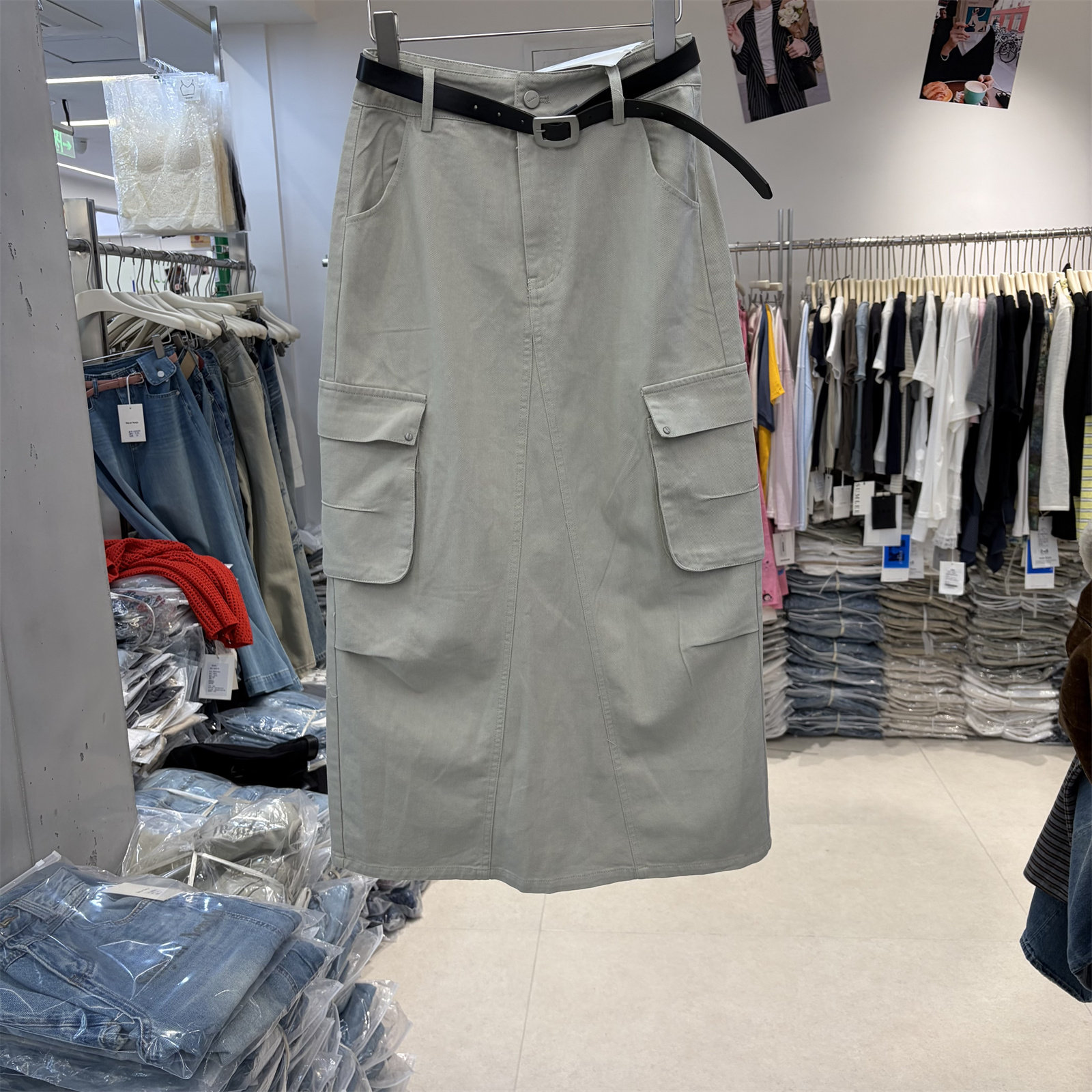 WUZHINVHAI86029美式复古工装半身裙女夏季高腰显瘦直筒开叉长裙