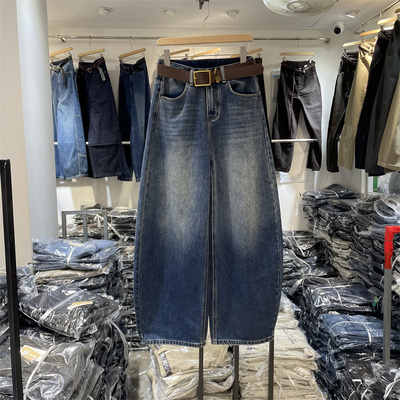 欧货73036正版韩系高腰显瘦宽松休闲百搭加绒弯刀牛仔裤女25冬季