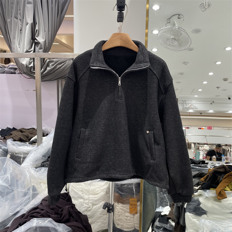 欧洲站2025年冬季韩版立领半拉链设计显瘦百搭加绒加厚套头卫衣女