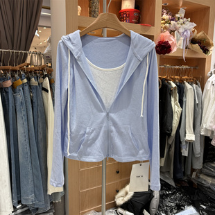 上衣女7770 T恤衫 欧洲站2026春季 韩系假两件拼接连帽显瘦百搭长袖