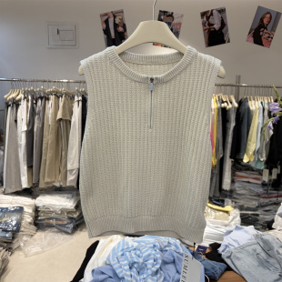 背心女8022 针织衫 欧洲站2026春韩版 宽松显瘦百搭拉链半开圆领无袖