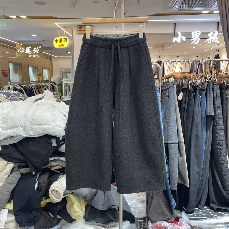欧洲站2025冬季韩版松紧腰显瘦百搭加绒加厚八分休闲阔腿裤女9938