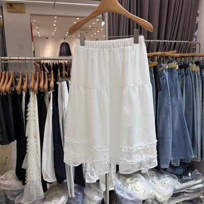 欧洲站2026春季新款韩版松紧腰木耳边显瘦百搭中长款半身裙女8801