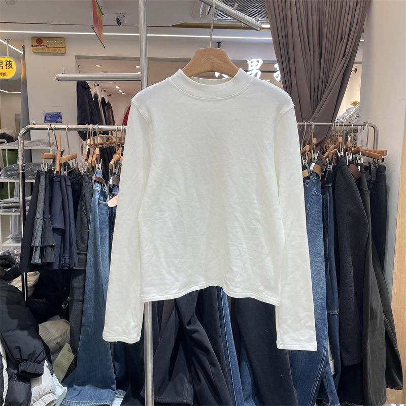 YHS91898正版冬季韩系简约基础款半高领加绒长袖T恤打底衫上衣女