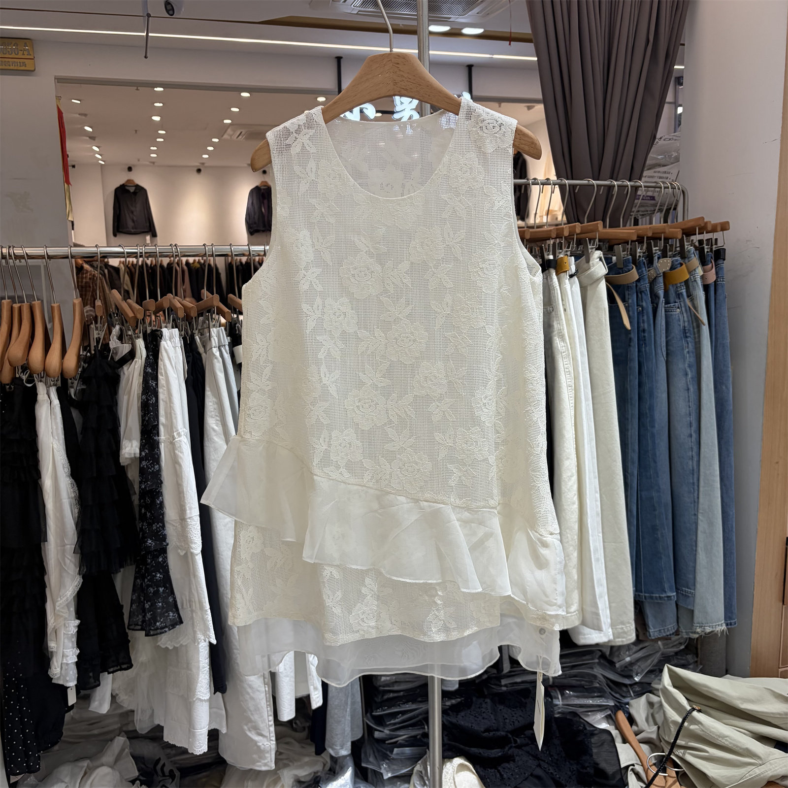 欧洲站2026夏季韩系温柔风小个子中长款内搭无袖蕾丝背心裙86071