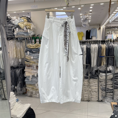 FANKO2283正品2025夏款韩版百搭高腰显瘦丝巾割破阔腿休闲长裤女