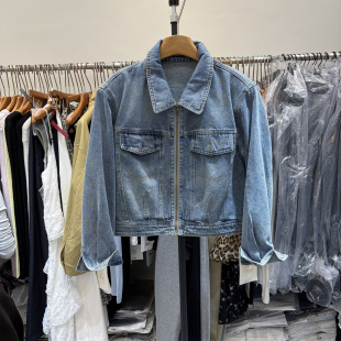 BU&FAN布凡55038春季 牛仔外套女 韩系港风显瘦小个子拉链翻领短款