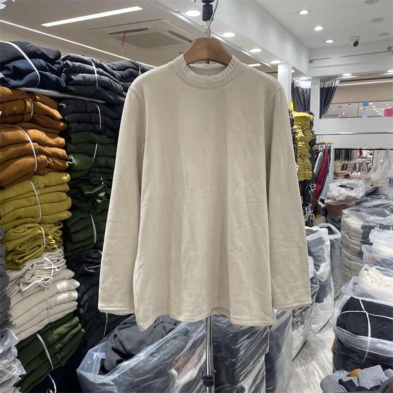 YZOY53277正版冬季韩版宽松蕾丝花边显瘦双面德绒保暖T恤打底衫女