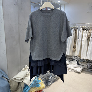 韩系宽松下摆拼接不规则设计松弛感T恤裙女8013 欧洲站2026春夏款