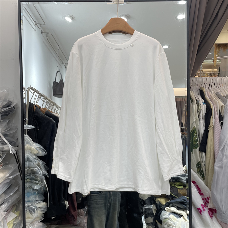 ONE26096正版2025冬季款韩版侧开衩中长款慵懒风加绒T恤打底衫女