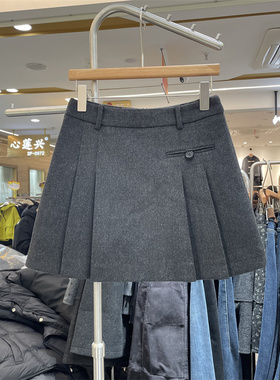 8090服饰B25977冬季韩系高腰毛呢加厚百褶半身裙a字防走光短裙女
