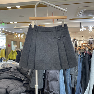 8090服饰B25977冬季韩系高腰毛呢加厚百褶半身裙a字防走光短裙女
