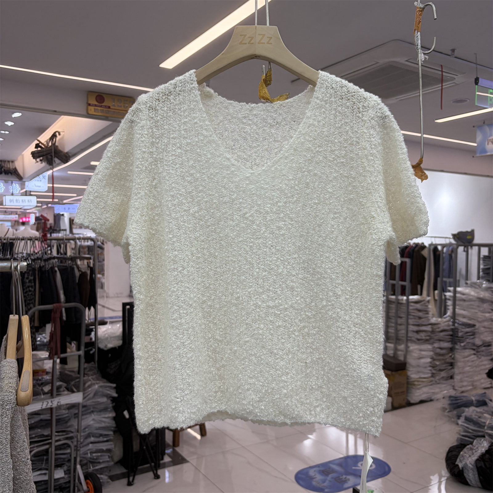 BD缤典68821春夏新品韩系V领羊毛宽松慵懒风短袖针织衫套头上衣女