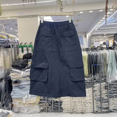 FANKO8380正品夏季韩版松紧高腰显瘦口袋工装裙开叉休闲半身裙女