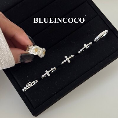 权志龙复古雏菊开口戒指纯银925韩国博主fever小众设计时尚指环