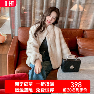 皮毛一体小母貂皮草 宽松大码 整貂皮冬新款 女士加厚水貂毛外套短款