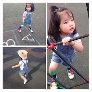 女宝宝背带裤男童牛仔短裤春夏韩版中小儿童裤头连体裤1-2-3岁薄5