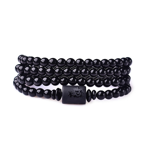 黑曜石龙凤多圈手链情侣款