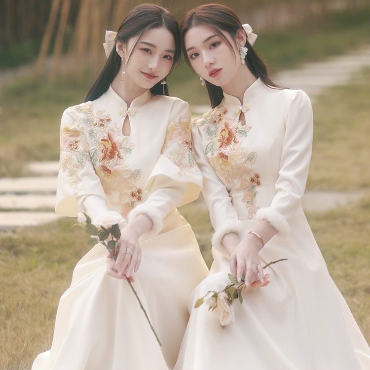 出租赁香槟色伴娘服秋冬中式20礼服/晚装