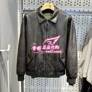 6905571298501 E11 杰克琼斯棉服PU皮翻领字母刺绣外套 225409007