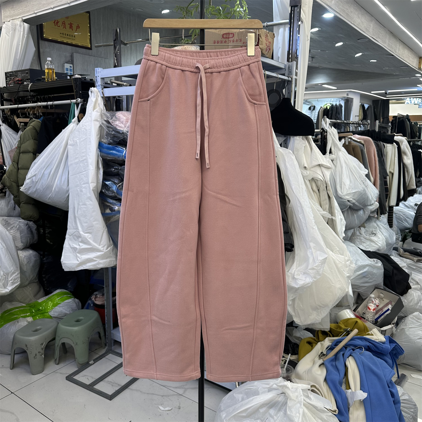 直筒弯刀加绒阔腿裤女高腰