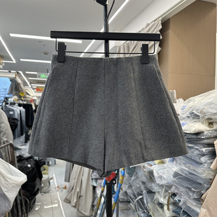 外穿a字靴裤 韩系25秋冬AME加厚羊毛呢休闲短裤 高腰收腹显瘦阔腿裤