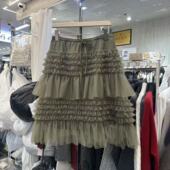 韩系2025秋冬季 松紧腰重工蕾丝网纱蛋糕裙蓬蓬裙纱裙女A字半身裙