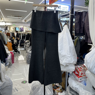 女高腰叠穿拼接显瘦休闲裙裤 假两件屁帘微喇叭裤 新款 韩系2025冬季