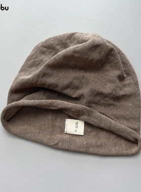 omububu日本原生100%亚麻堆堆帽子女夏季镂空透气大头围包头帽男