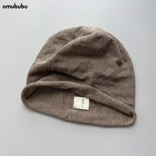 omububu日本原生100%亚麻堆堆帽子女夏季 镂空透气大头围包头帽男