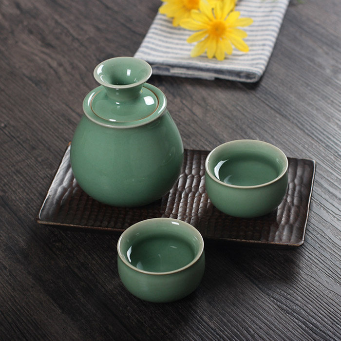 龙泉青瓷酒具 4件暖酒壶陶瓷黄酒清酒白酒烧酒杯手工温酒具烫酒壶